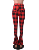 SC Plaid Print High Waist Skinny Boot Cut Pants YN-055