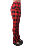 SC Plaid Print High Waist Skinny Boot Cut Pants YN-055