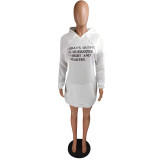 SC Letter Print Hooded Casual Mini Sweatshirt Dress YMT-6120