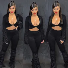 SC Sexy Deep V Crop Top And Pants Two Piece Sets QY-5152