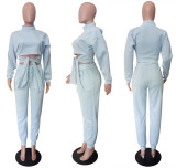 SC Trendy Tie Up High Collar 2 Pieces Pant Suit LSL-6321