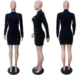 SC Solid Long Sleeves High Collar Slim Mini Dress LSL-6320