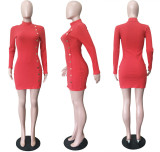 SC Solid Long Sleeves High Collar Slim Mini Dress LSL-6320