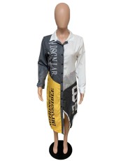 SC Casual Patchwork Turndown Collar Shirt Dresses QZX-6101