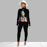 SC Casual Printed Long Sleeves Two Piece Pants Suit MEI-9072