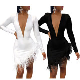 SC Sexy Mesh Feather Patchwork Bodycon Dresses LDS-3198