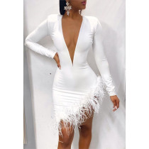 SC Sexy Mesh Feather Patchwork Bodycon Dresses LDS-3198