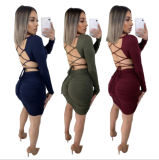 SC Sexy Lace Up Backless Full Sleeve Bodycon Dress YM-9187