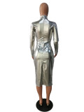 SC Sexy Shiny Long Sleeves Bodycon Midi Dresses MK-2049