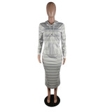 SC Casual Striped Hooded Long Sleeve Maxi Dress YM-9188