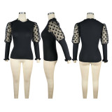 Sexy Puff Sleeves Patchwork Pullover Tops TE-3925