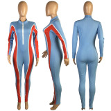 SC Contrast Color Long Sleeve Skinny Activewear Jumpsuit MEI-9076