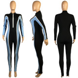 SC Contrast Color Long Sleeve Skinny Activewear Jumpsuit MEI-9076