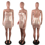 SC Sexy Sequin Spaghetti Strap Backless Mini Club Dresses LX-8917