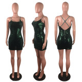 SC Sexy Sequin Spaghetti Strap Backless Mini Club Dresses LX-8917