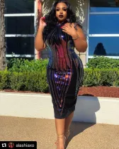 SC Sexy Sequin Sleeveless Party Dress Plus Size 5XL OSM-5264