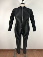 SC Big Size 5XL Stripe Long Sleeve Skinny Jumpsuits OSM2-4088