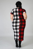 SC Plus Size 5XL Plaid Print Short Sleeve Long Dress OSM2-3299