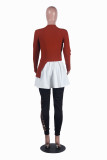 SC Trendy Patchwork Ruffle Hem Long Sleeve Pullover Tops YNB-7037