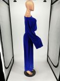 Solid Long Sleeve Wide Leg Pants Two Piece Sets NK-8524