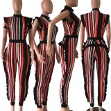 SC Sexy Stripe Ruffles Sleeveless Jumpsuits Plus Size FNN-8055