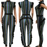 SC Sexy Stripe Ruffles Sleeveless Jumpsuits Plus Size FNN-8055