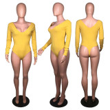 Solid Long Sleeve Sexy Bodycon Bodysuit WY-6502