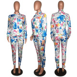 SC Casual Printed Zipper Jacket And Pants 2 Piece Suit WY-6510