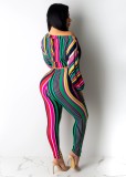 SC Colored Stripe Oblique Shoulder 2 Piece Pants Set WY-6605