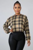 SC Plaid Print O Neck Long Sleeve Pullover Tops WY-6612