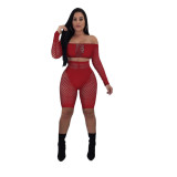 SC Sexy Mesh Fishnet Hollow Two Piece Shorts Set Plus Size FNN-8110