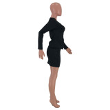 SC Sexy Zipper Long Sleeve Tops And Mini Skirt Set CYAO-8507