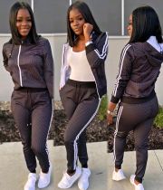 SC Casual Zipper Hooded Two Piece Pants Set SMD-7022