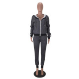 SC Casual Zipper Hooded Two Piece Pants Set SMD-7022