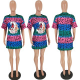 SC Colorful Leopard Print Short Sleeve Mini Dress NM-8033