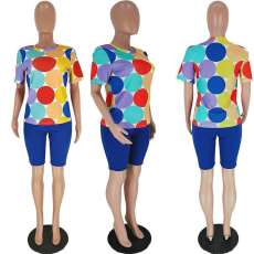 SC Colorful Dot Print Short Sleeve 2 Piece Shorts Set NM-8018