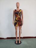 SC Fashion Printed Sleeveless Ruched Slim Mini Dress JH-115