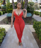 SC Solid V Neck Cross Strap Backless Bodycon Jumpsuits AWN-5011