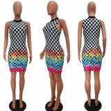 SC Sexy Plaid Print Sleeveless Slim Mini Dress JH-003