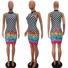 SC Sexy Plaid Print Sleeveless Slim Mini Dress JH-003