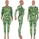 SC Camouflage Print Hoodies Two Piece Pants Set AWN-5063