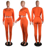 Solid Long Sleeve Hoodies Two Piece Pants Set WY-6622