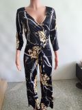 Sexy Printed V Neck Long Sleeve One Piece Jumpsuit NK-8228