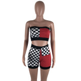 SC Plaid Patchwork Tube Top And Shorts 2 Piece Sets YN-982-2