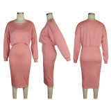 Solid Batwing Sleeve Top And Tank Dress 2 Piece Sets TE-3895