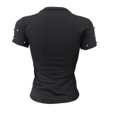 SC Plus Size Beading Sequin Applique T Shirt LSL-6214