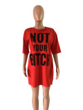 SC Casual Loose Letter Print Short Sleeve T Shirt Dress FNN-8084