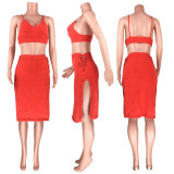 SC Sexy Solid Knitted Split Skirt Two Piece Sets MDF-5116