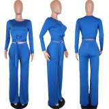 SC Solid Long Sleeve Wide Leg Pant 2 Piece Sets LUO-3030
