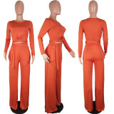 SC Solid Long Sleeve Wide Leg Pant 2 Piece Sets LUO-3030